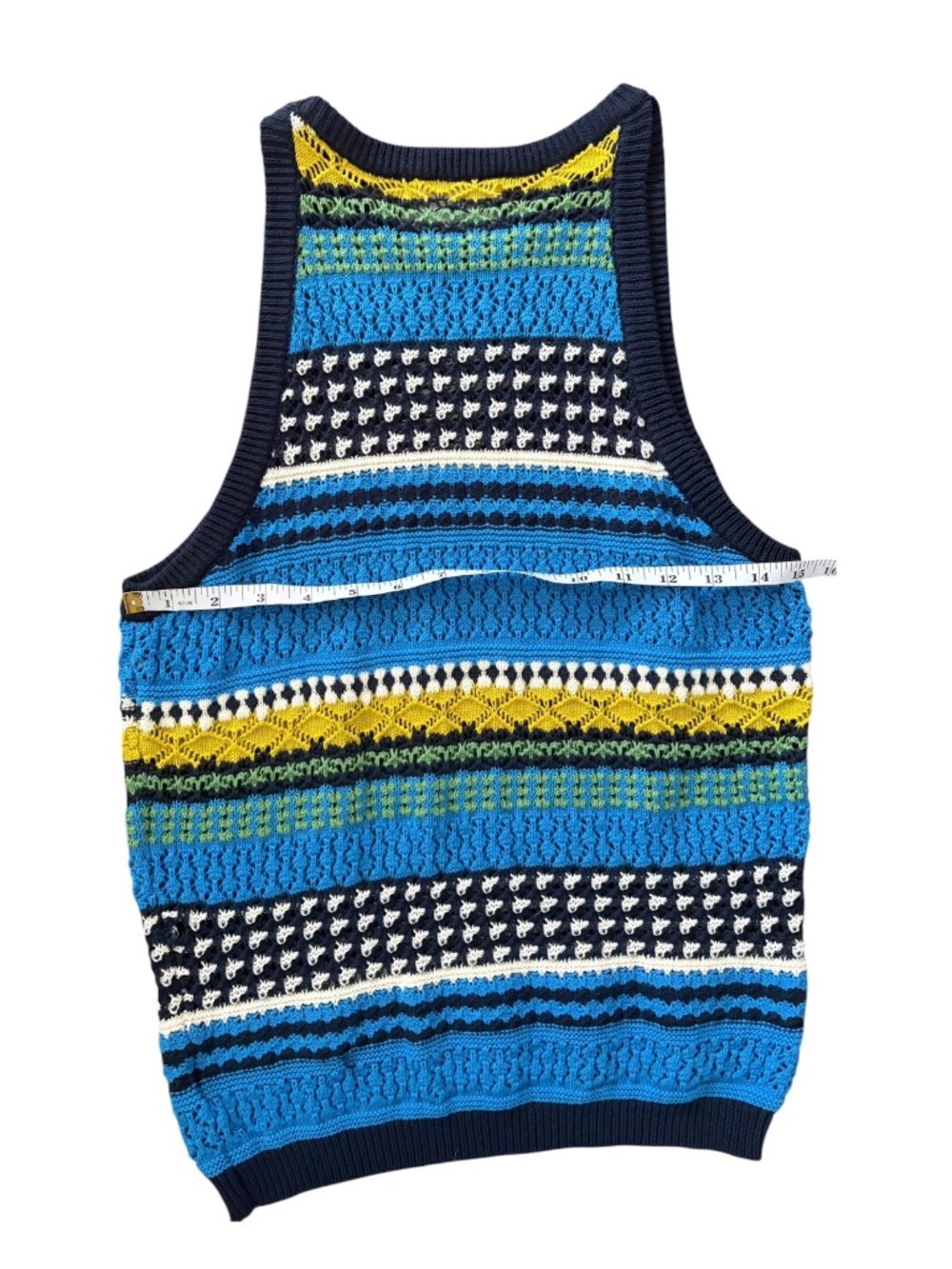 Heartloom Crochet Knit Tank Top Size Large Blue Yellow Multicolor Cotton - Picture 6 of 7